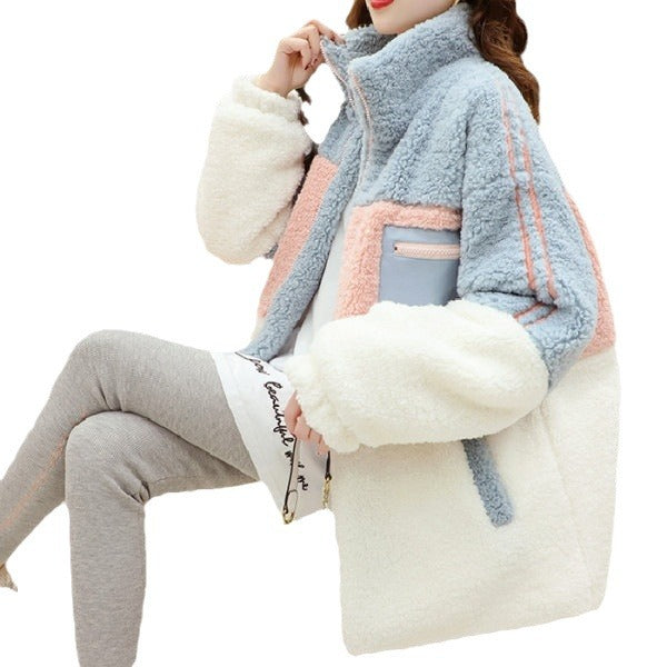 Women's Lambskin Look Jacket, loose fit, multicolored