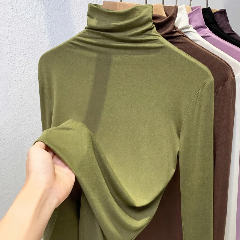 Women’s Long Sleeve Turtleneck Shirt, Ribbed and Elastic