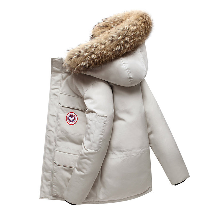 Fashionable unisex down jacket with removable collar