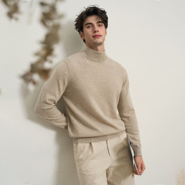 Men's knitted pullover, stand-up collar, form-fitting