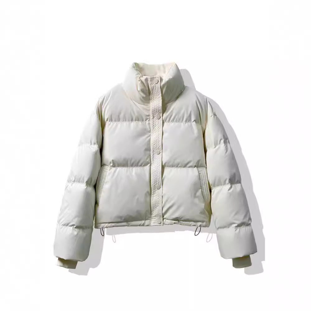 Short, loose women's winter jacket in modern style