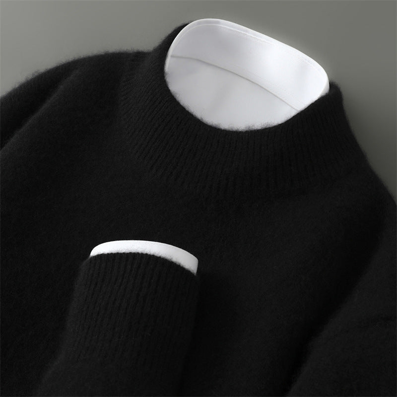 Men's wool sweater with stand-up collar
