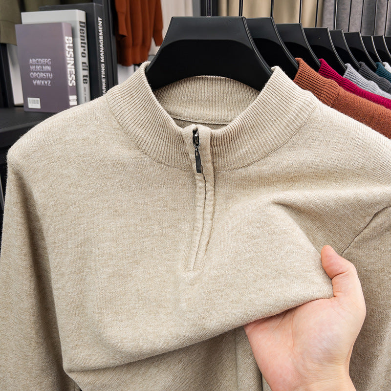 Men's wool sweater with stand-up collar and zipper
