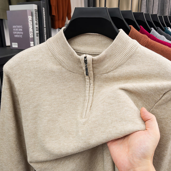 Men's wool sweater with stand-up collar and zipper