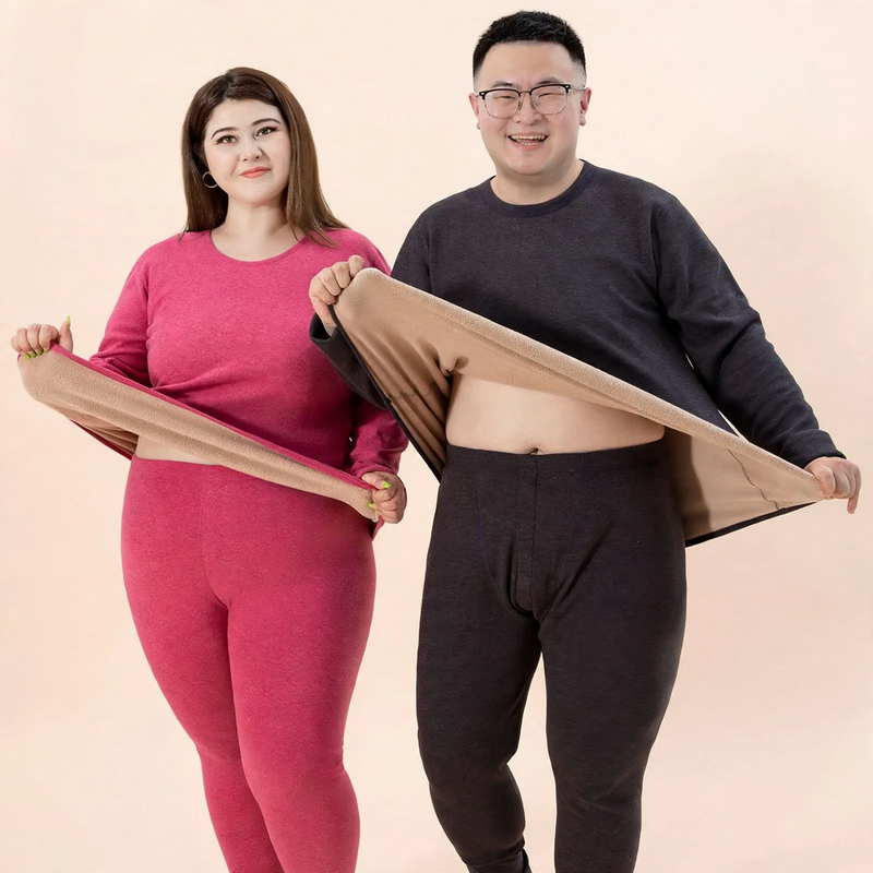 Padded thermal underwear set with lamb fleece imitation