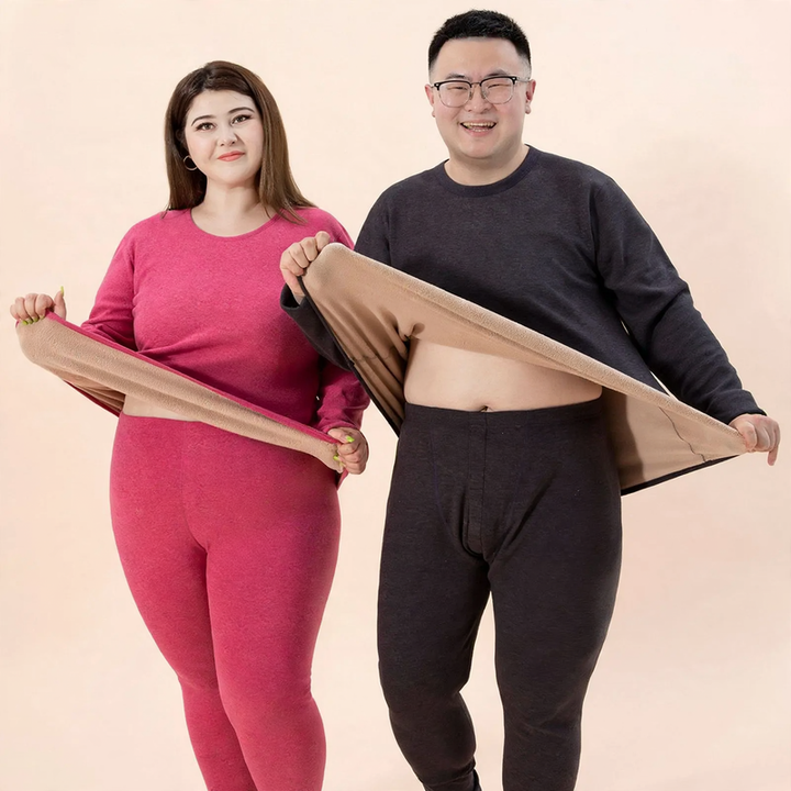 Padded thermal underwear set with lamb fleece imitation
