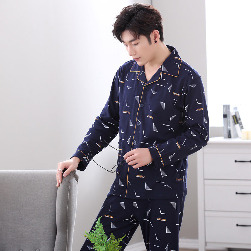 Men's Pajama Set, Cotton, Long Sleeve, with Button Placket