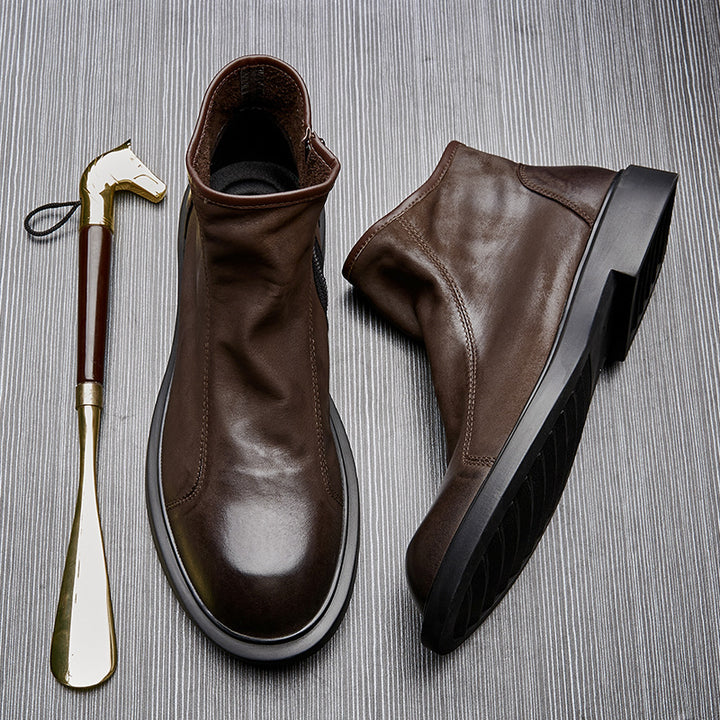 Men's Chelsea boots made of cowhide leather, flat heel
