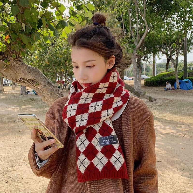 Checked knit scarf, 148x20 cm