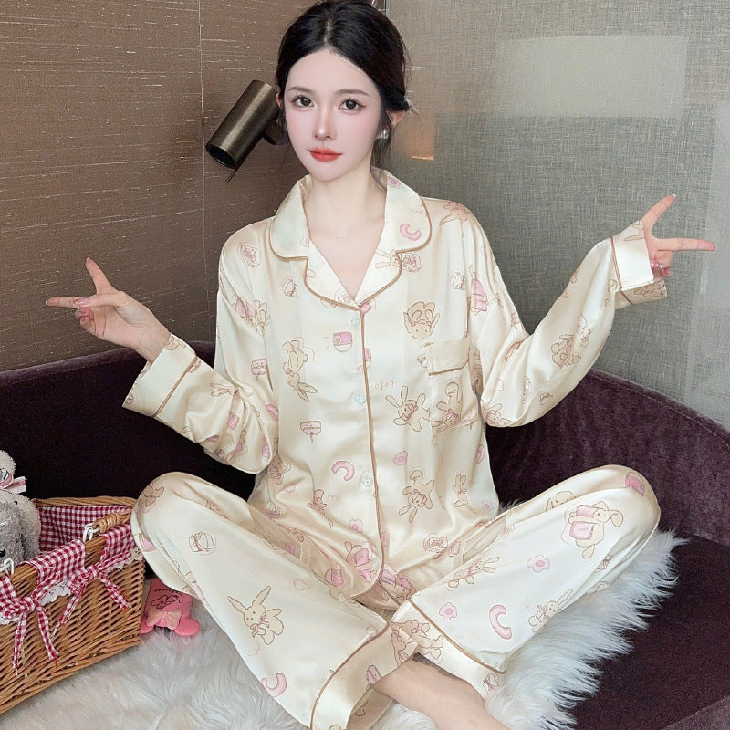 Ladies' loungewear set, two-piece, ice silk feel, heart pattern