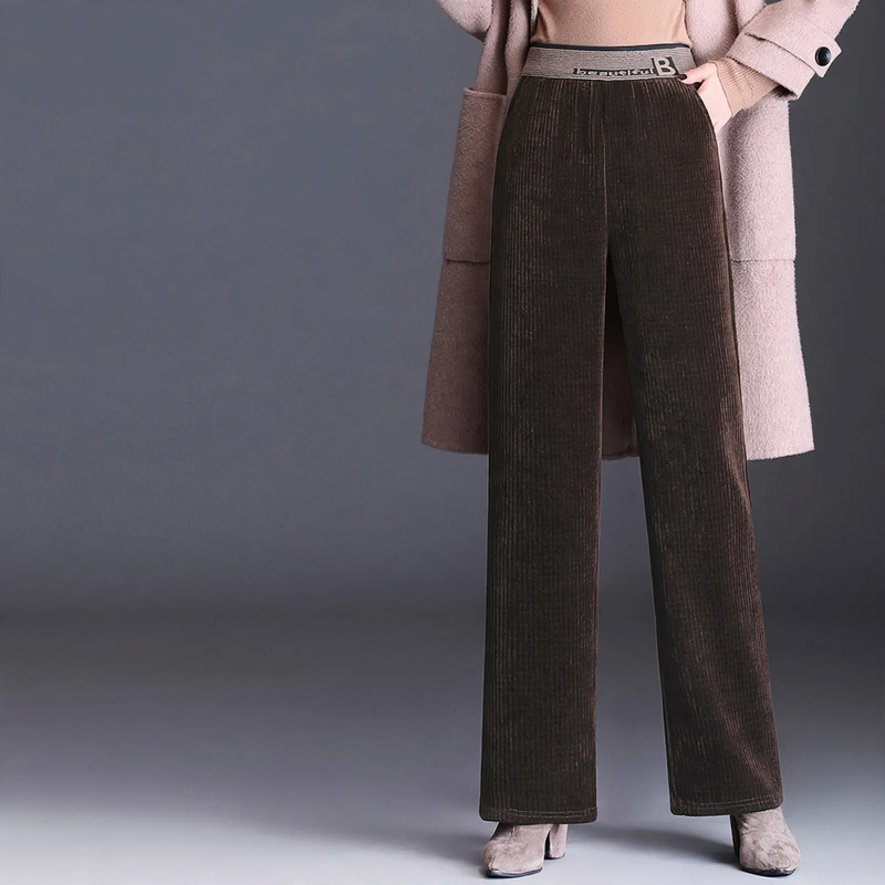 Padded women's corduroy pants with high waistband