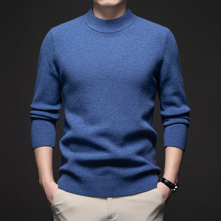 Men's wool pullover, stand-up collar, loose fit