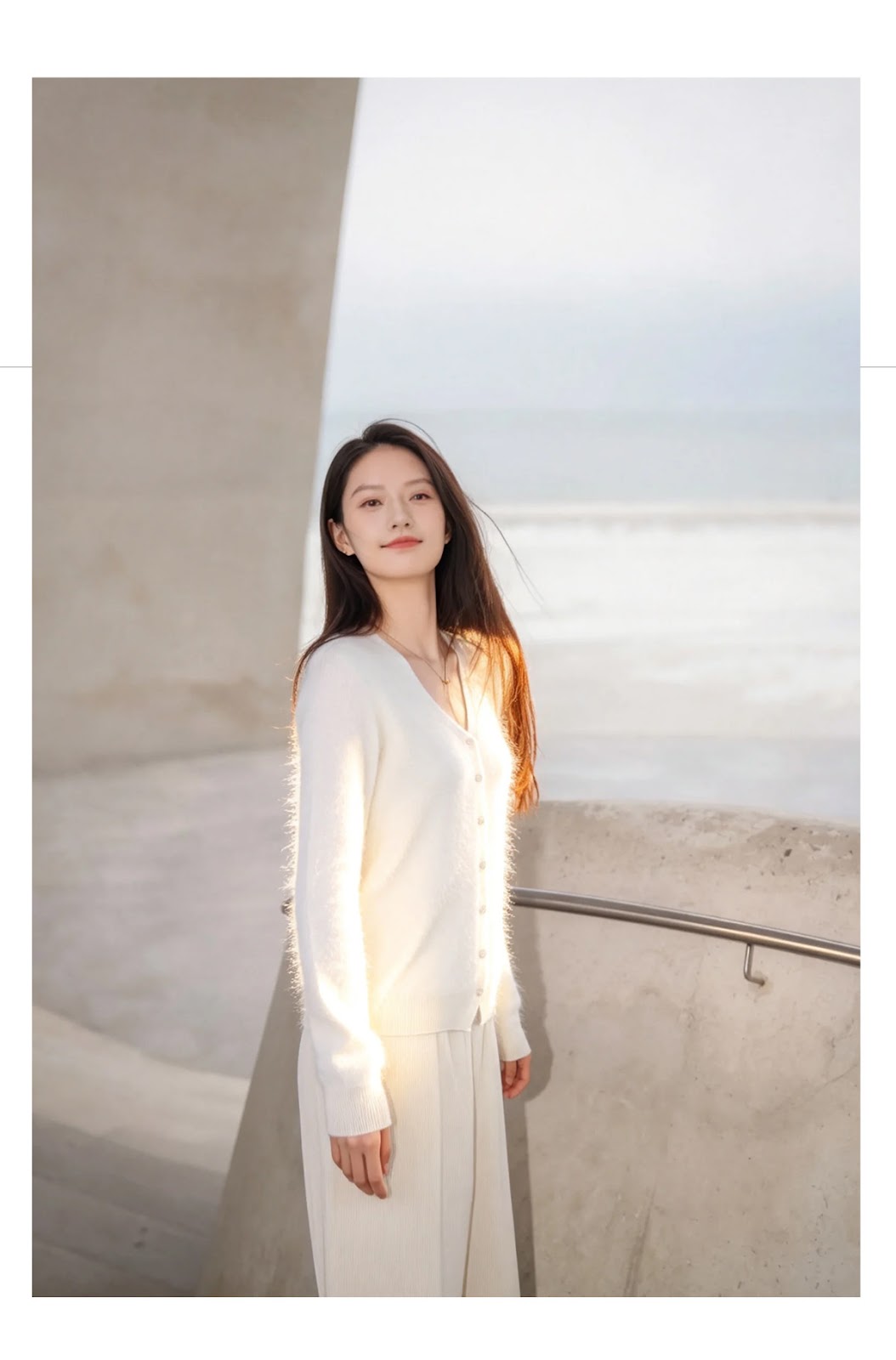 Women's cardigan, round neck, brushed