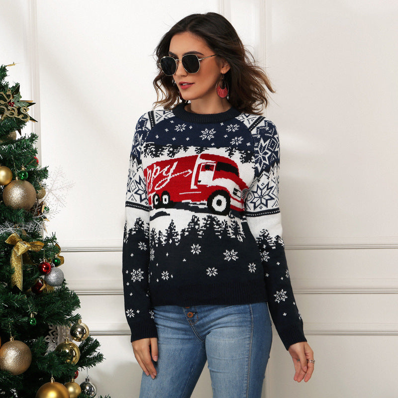 Women's knit sweater with jacquard pattern