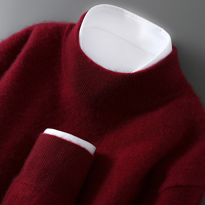 Men's wool sweater, half collar, knit, loose fit