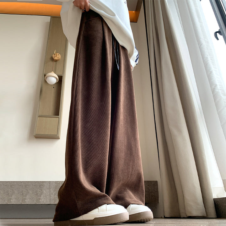 Women's corduroy pants with drawstring and high waistband