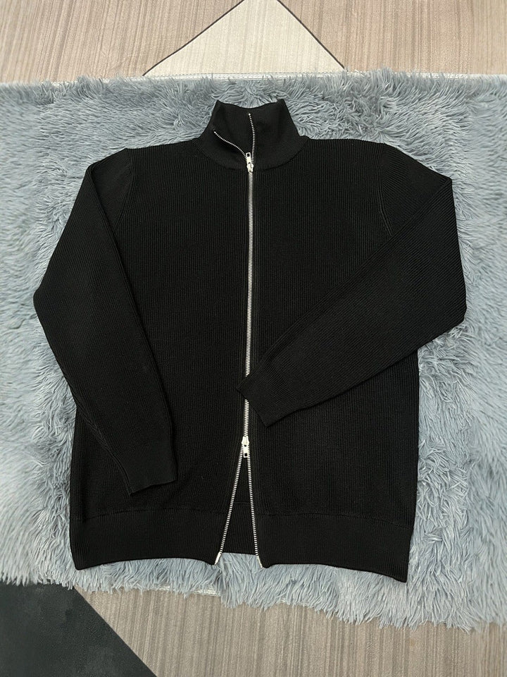 Unisex knitted jacket with roll neck and double zipper