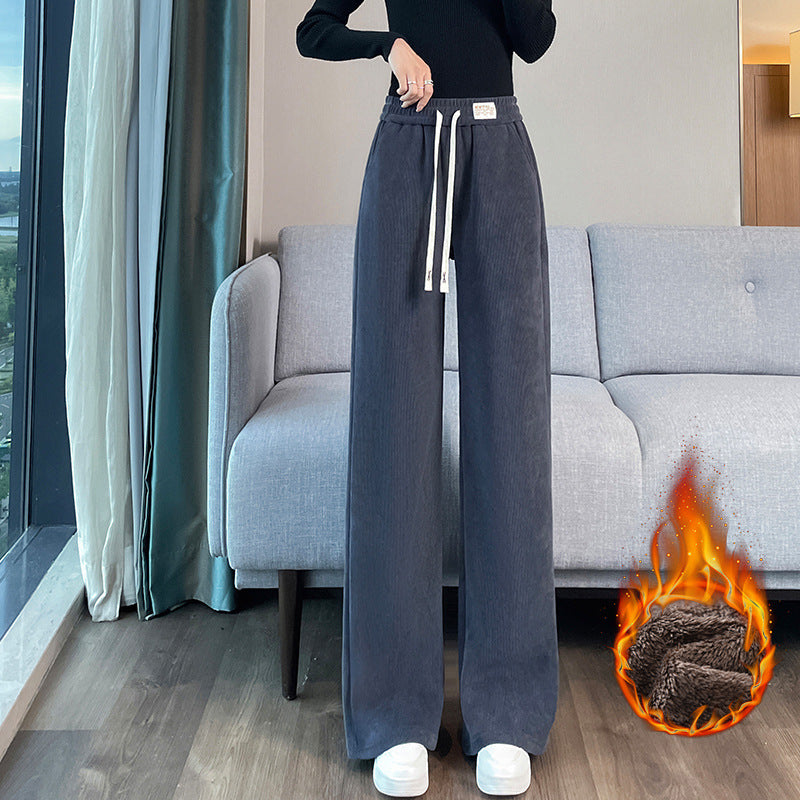 Lamb fleece cord pants for women
