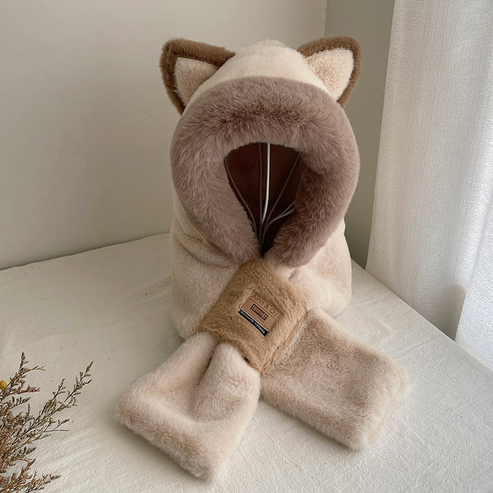 Padded winter hooded hat with scarf