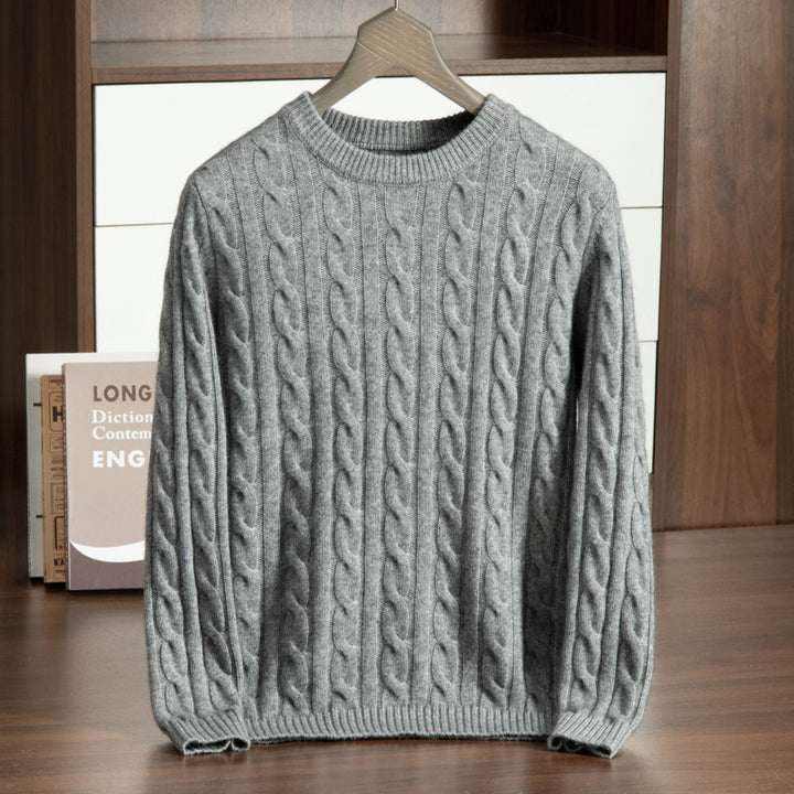 Men's cashmere sweater with stand-up collar and jacquard pattern
