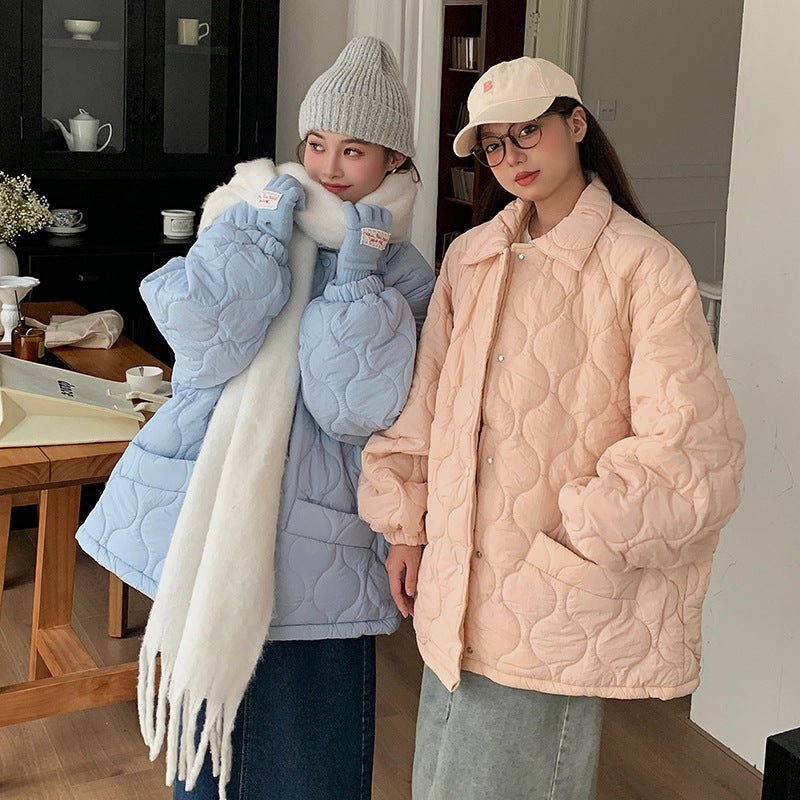 Quilted winter jacket with lamb fleece lining