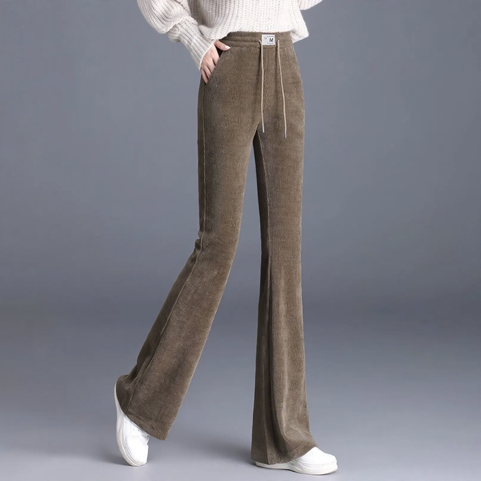 Fleece-lined corduroy pants with a slight flare