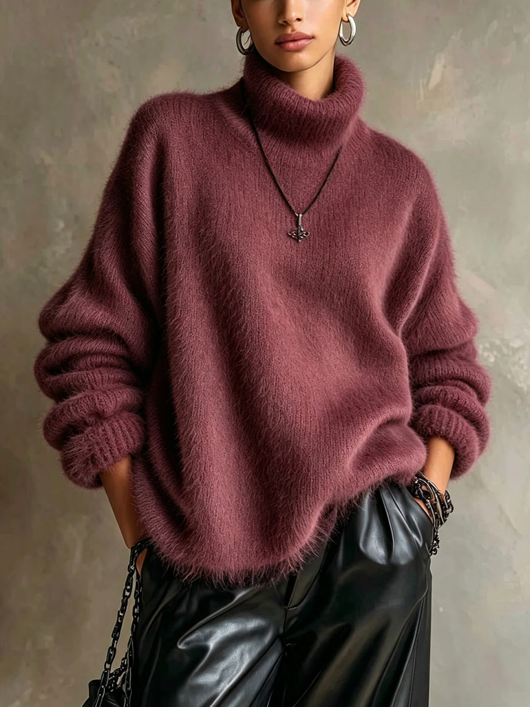 Fluffy turtleneck sweater