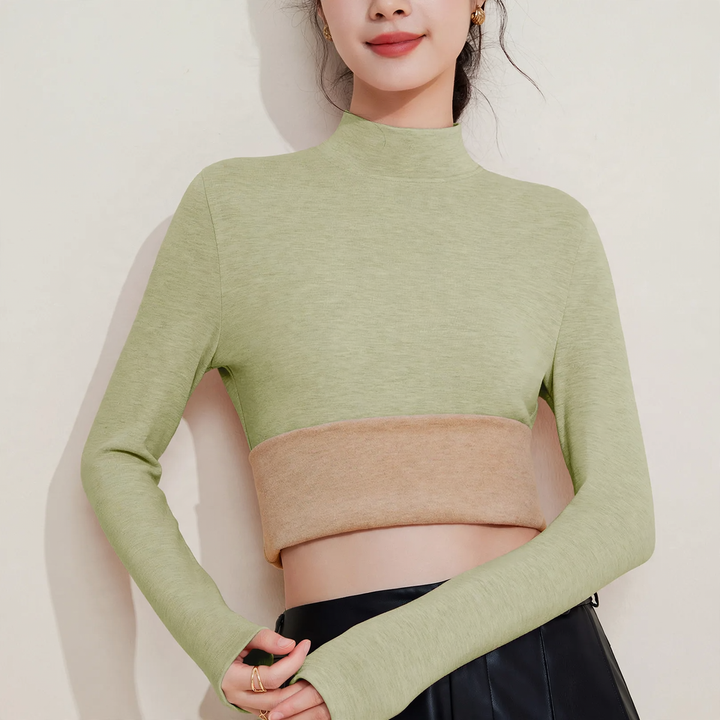 Women's thermal undershirt with stand-up collar, lined