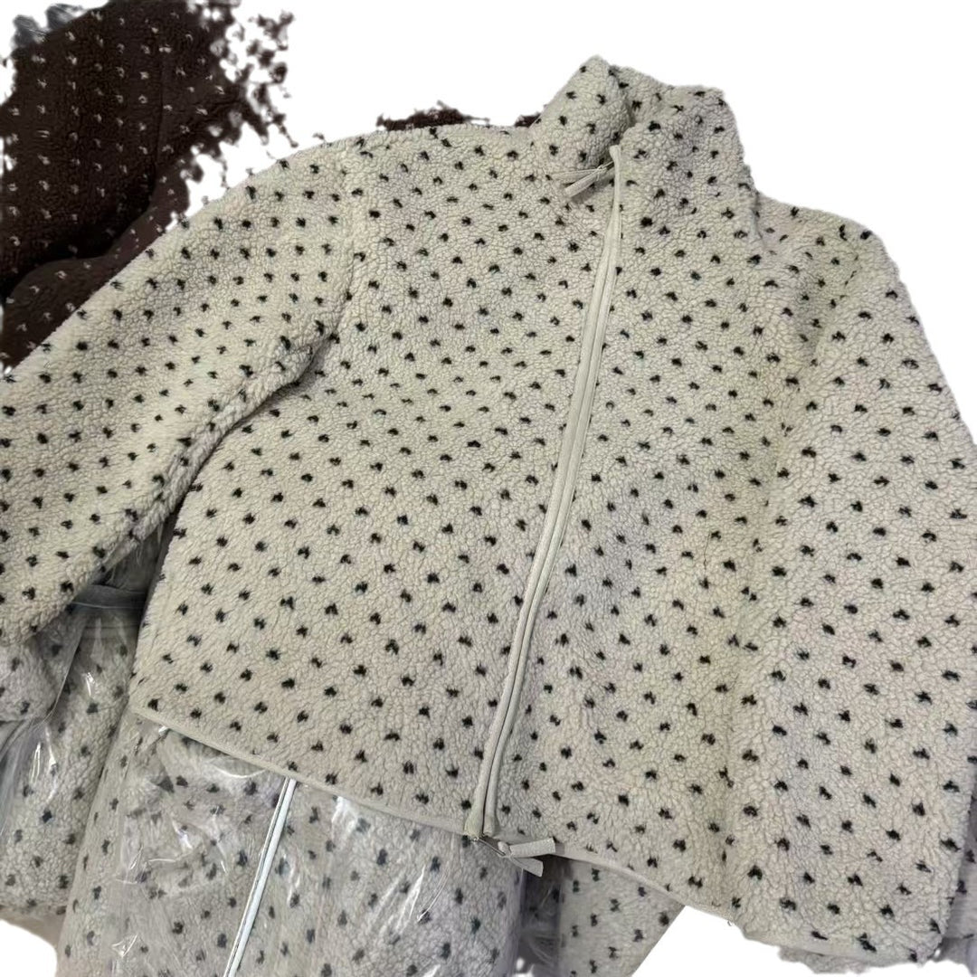 Dotted lamb fleece jacket with zipper