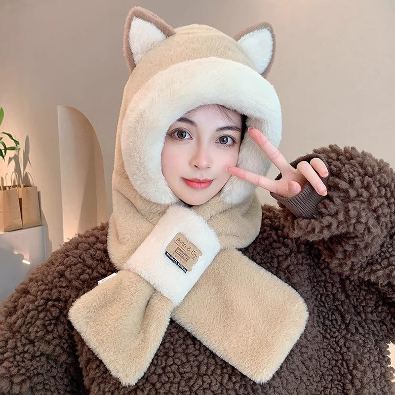 Padded winter hooded hat with scarf