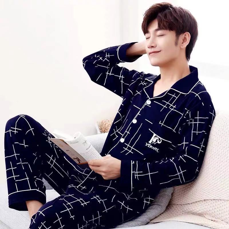 Men's pajama set made of 100% cotton, long-sleeved