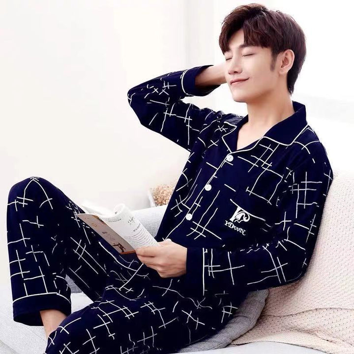Men's pajama set made of 100% cotton, long-sleeved