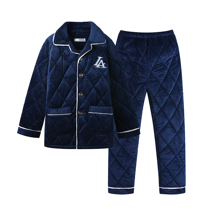Men's pajamas, triple-layered quilted, warming
