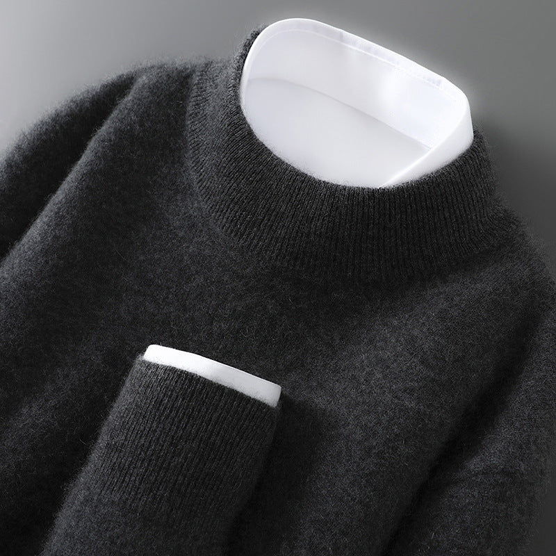 Men's wool sweater, half collar, knit, loose fit