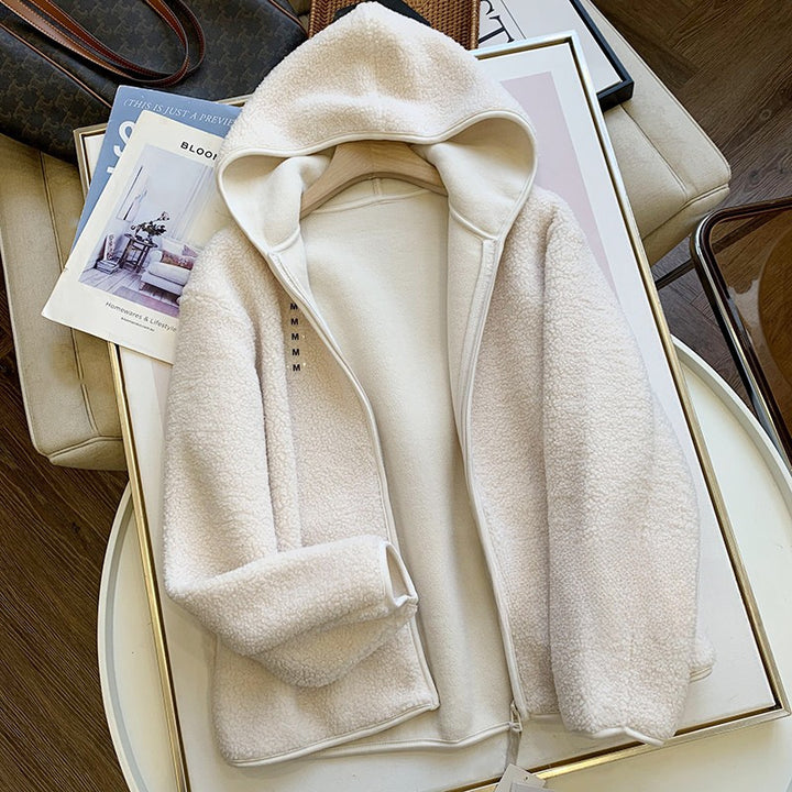 Padded hooded jacket made of double-sided fleece