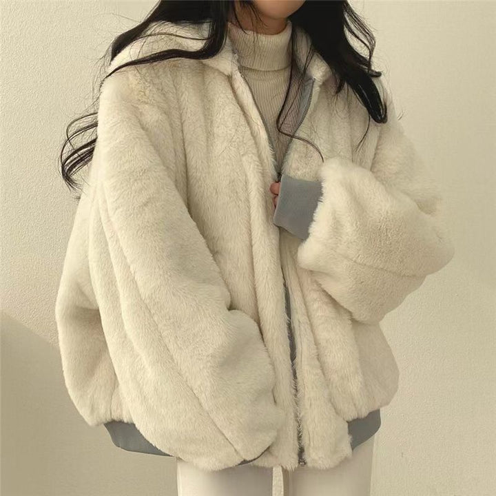 Reversible, padded hoodie with lambskin look