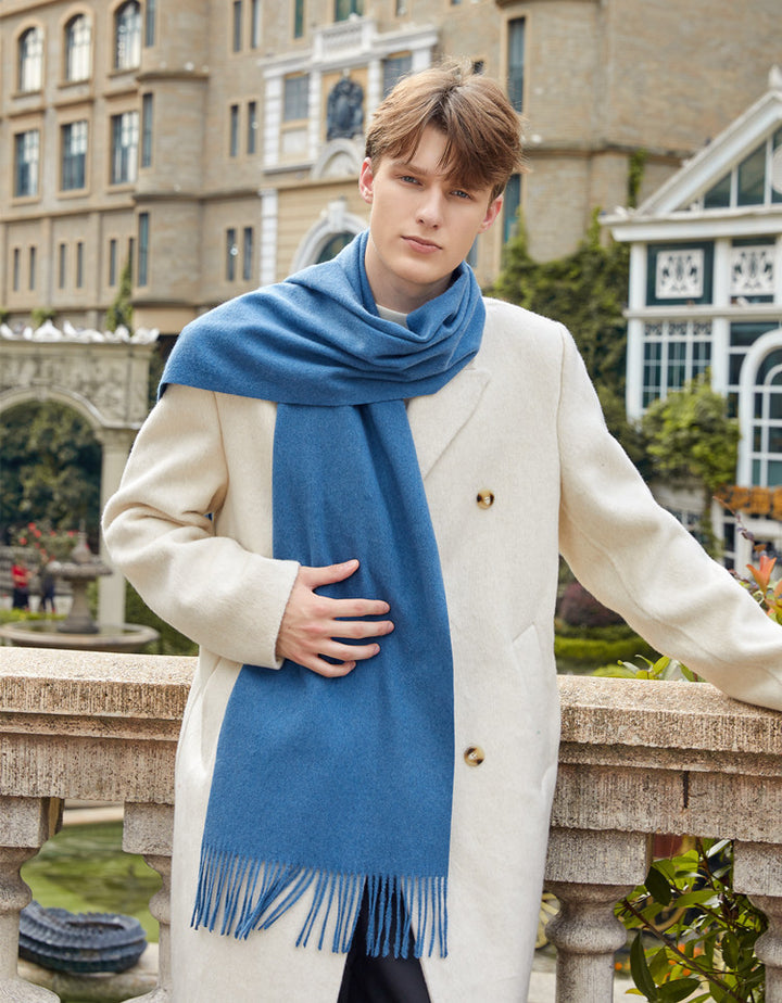 Wool scarf and shoulder shawl, solid color, for women and men