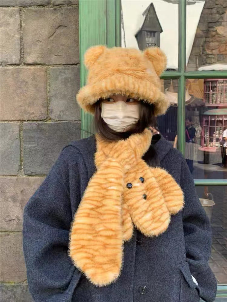 Winter set with hat, scarf, gloves, and bag