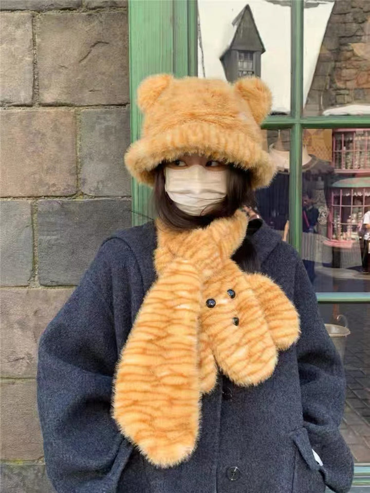 Winter set with hat, scarf, gloves, and bag