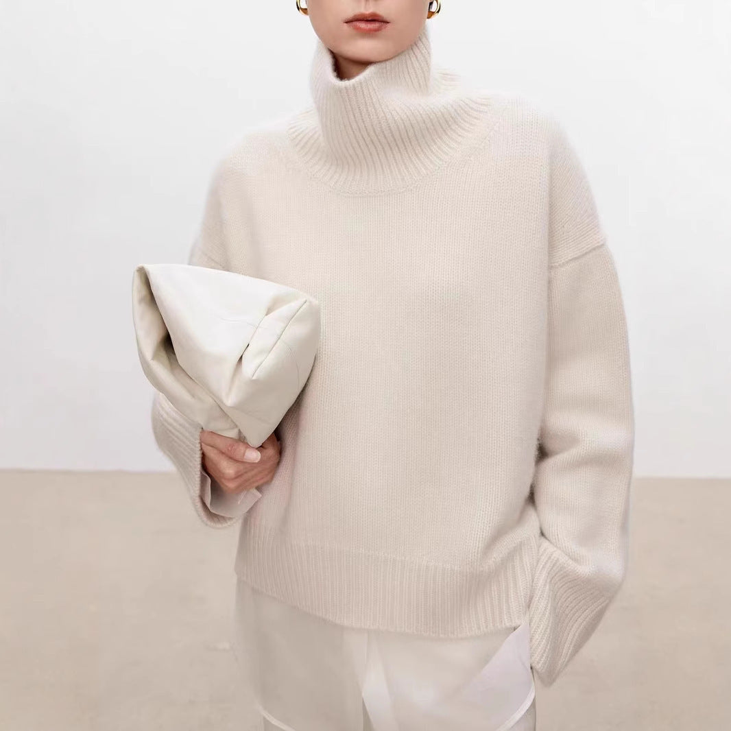 Ladies' wool sweater, high collar, loose fit, winter