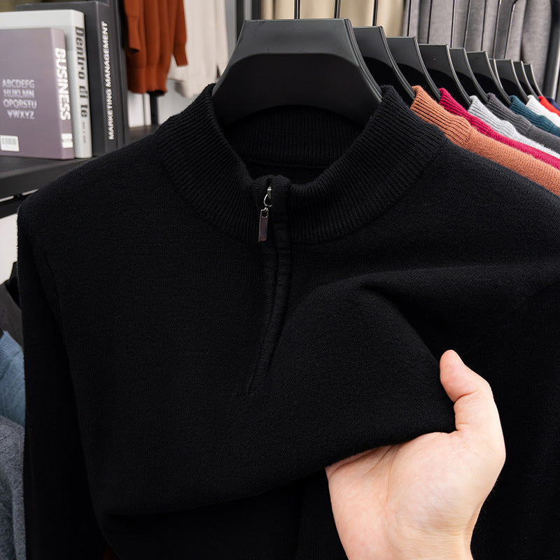 Men's wool sweater with stand-up collar and zipper