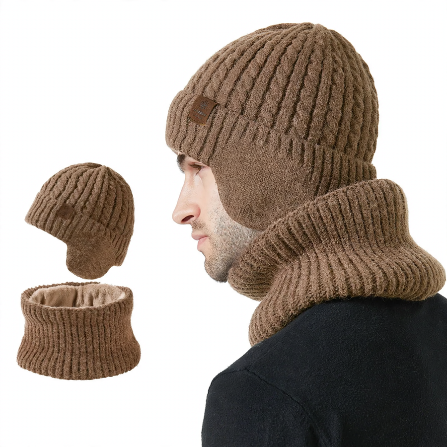 Unisex Knit Beanie and Scarf Set, warm, with ear protection