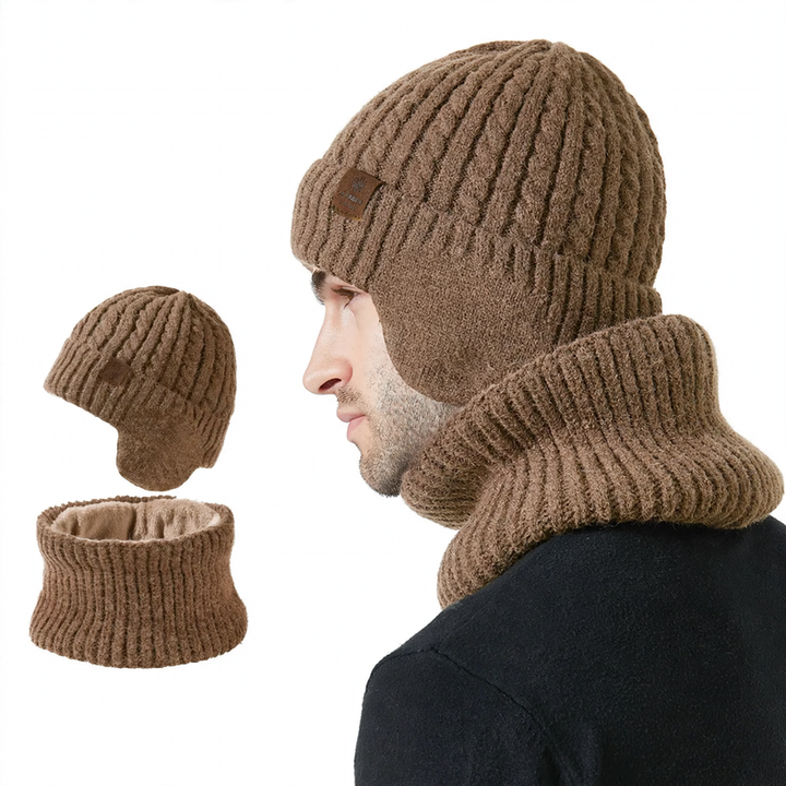 Unisex Knit Beanie and Scarf Set, warm, with ear protection