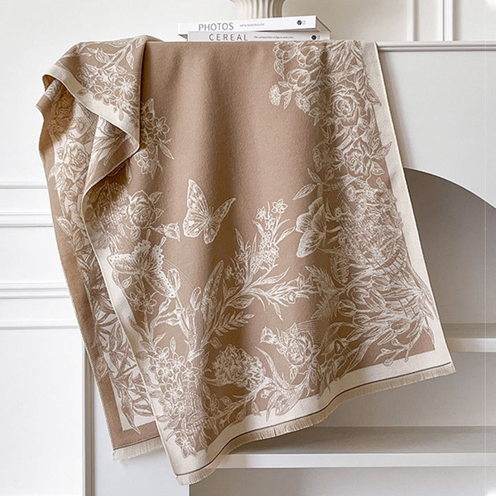 Jacquard scarf with landscape motif, art cashmere, 180x65 cm