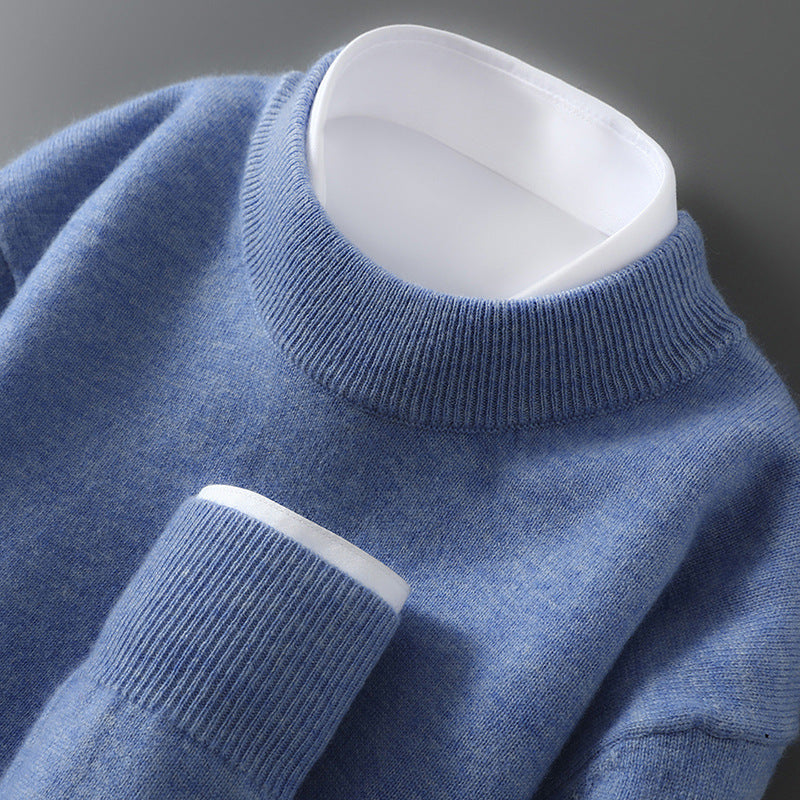 Men's wool sweater with stand-up collar, 100% wool