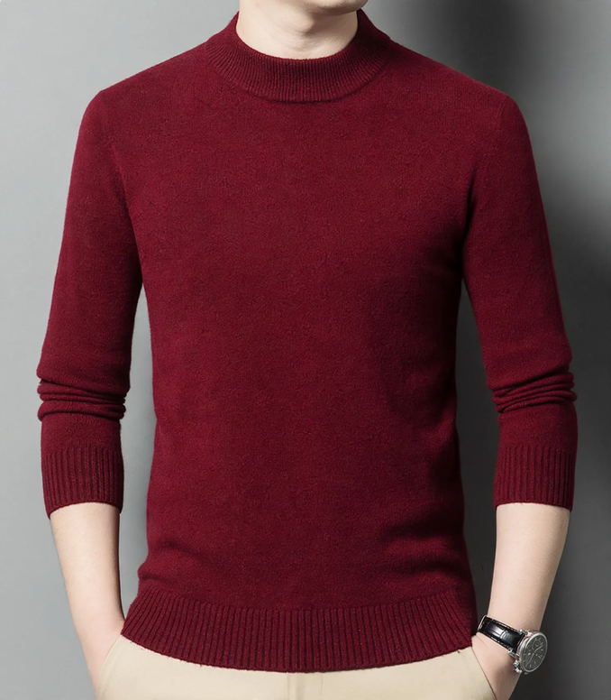 Men's sweater made of pure wool with stand-up collar
