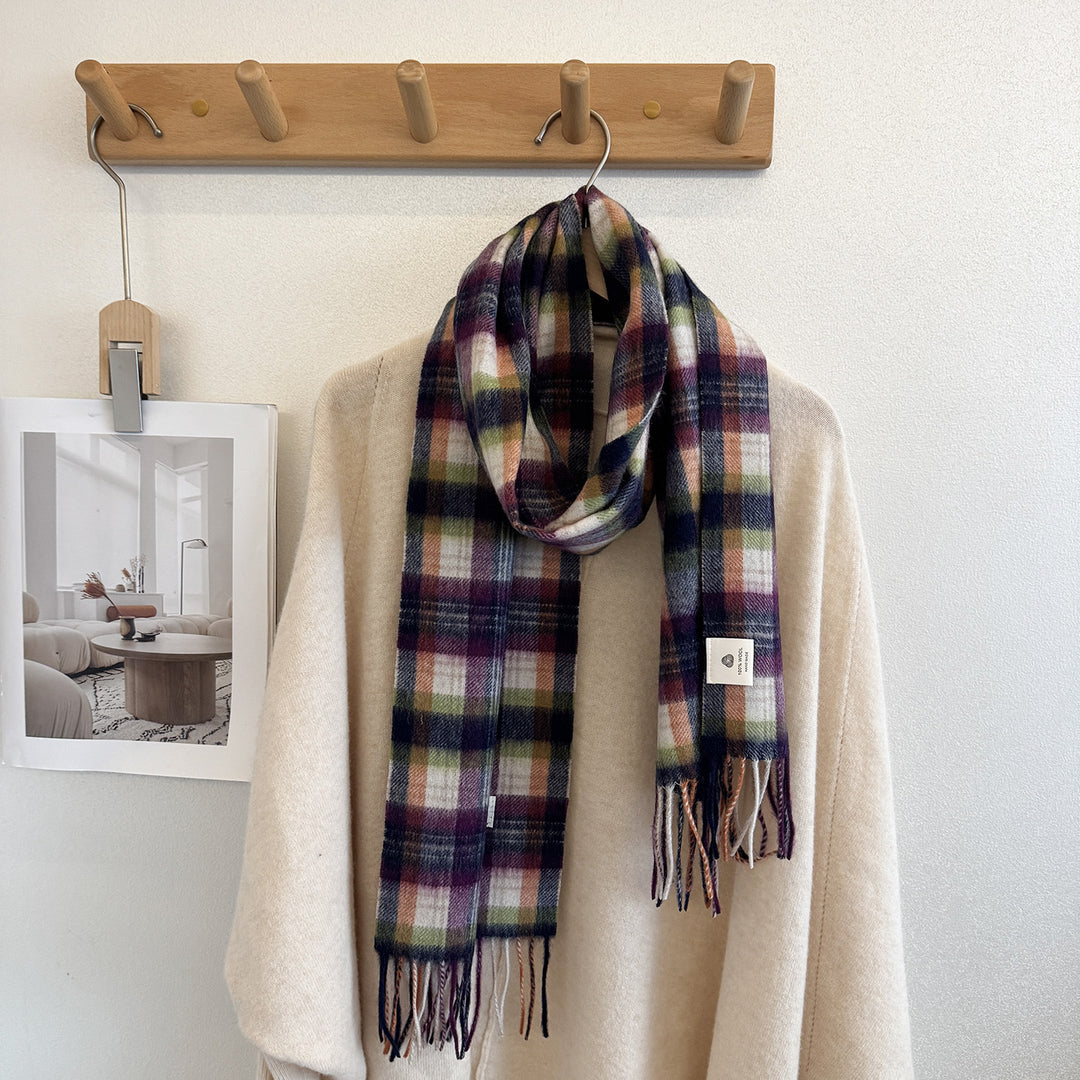 Wool scarf with check pattern, 100% wool, 165x30 cm