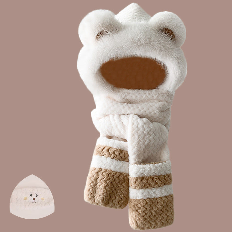 Fluffy set consisting of hat with fox ears and scarf