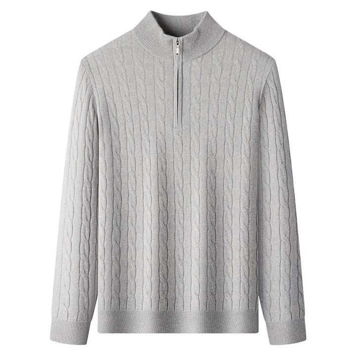 Men's cashmere pullover with zipper, thick