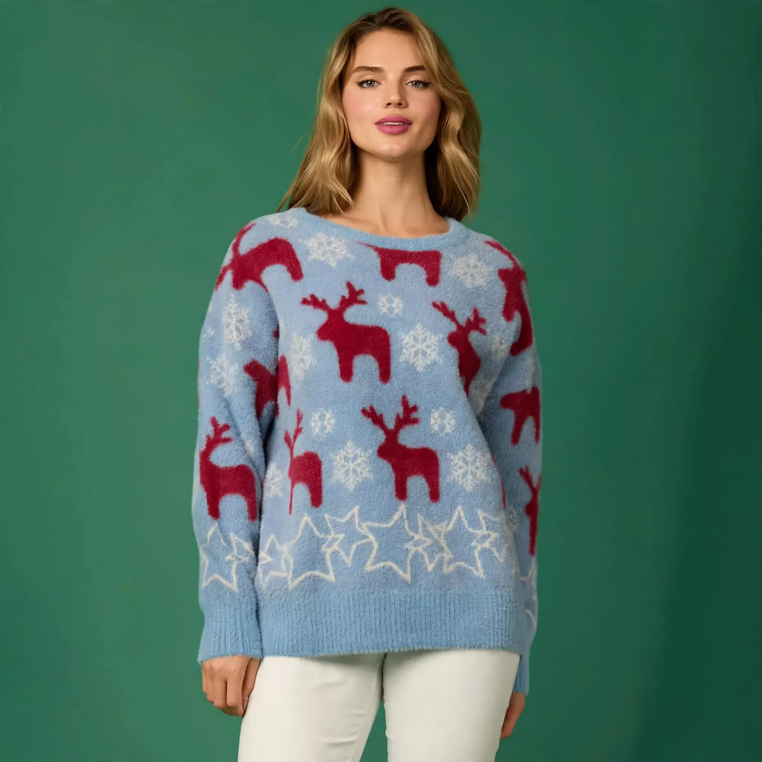 Ladies' Christmas sweater with reindeer and tree motif